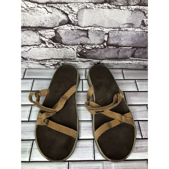 Teva Elzada Pecan Brown Leather Slides Sandals Women Sz 8M US/39EU 1099274 - Picture 2 of 16